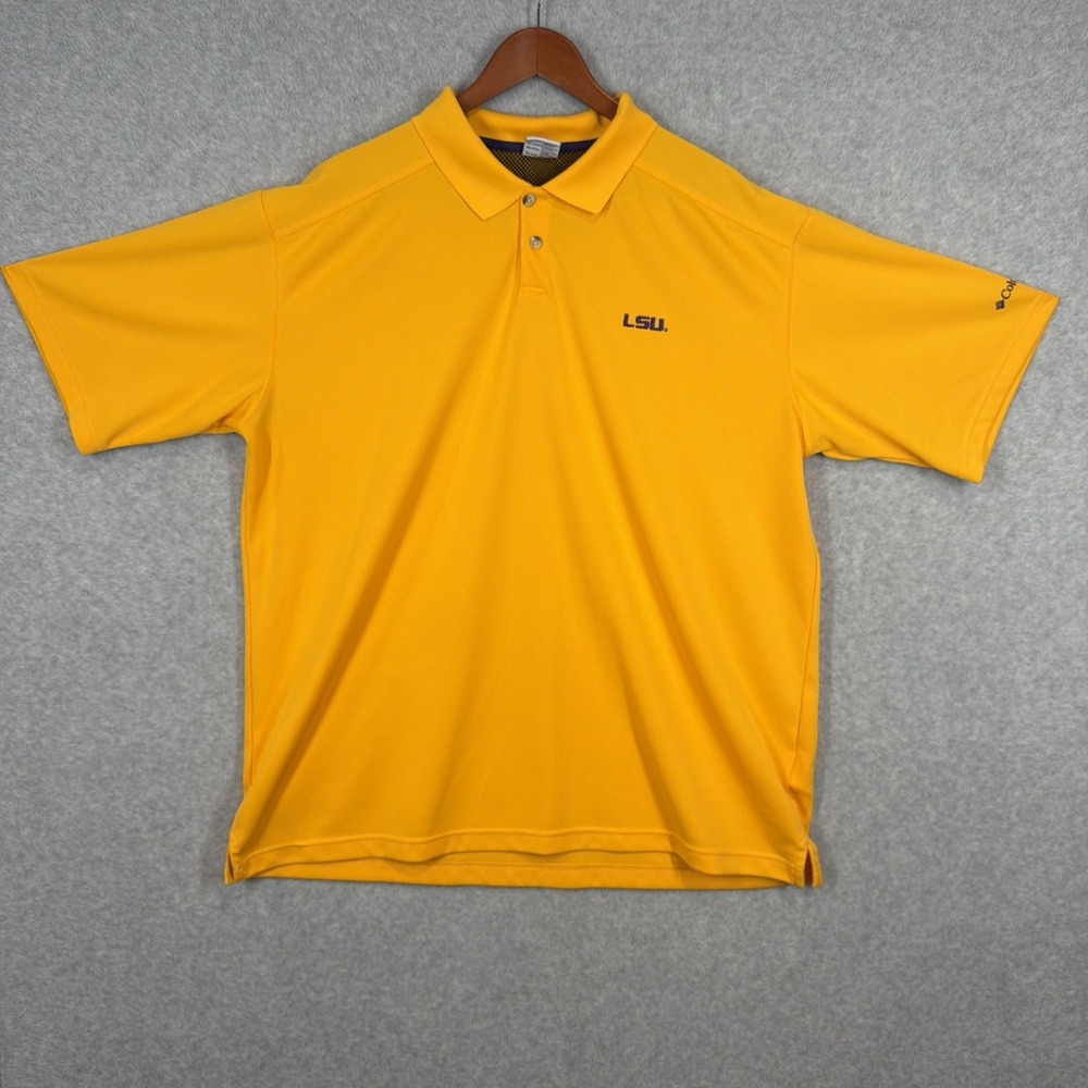 Columbia LSU Tigers Men's 2XL Yellow Polyester Golf Active Sportswear Polo